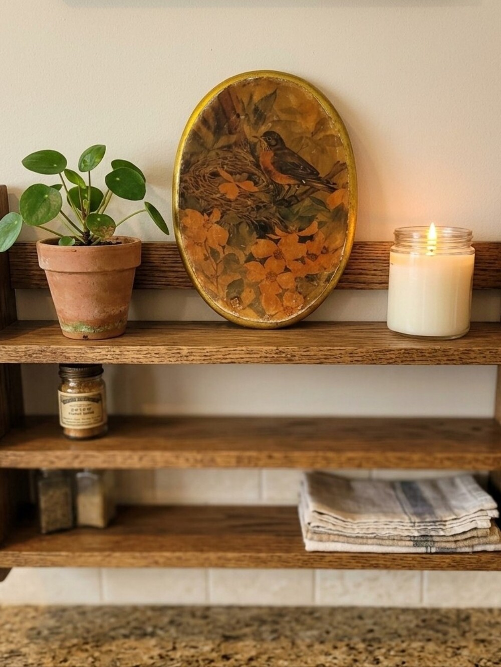 Vintage-Inspired Gold Oval Bird Standing Decor - Home Decor